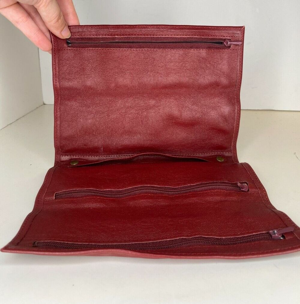 Leather Organizer Red Brown Buckle Jewelry Roll Pouch Lot of 2 - Picture 8 of 14